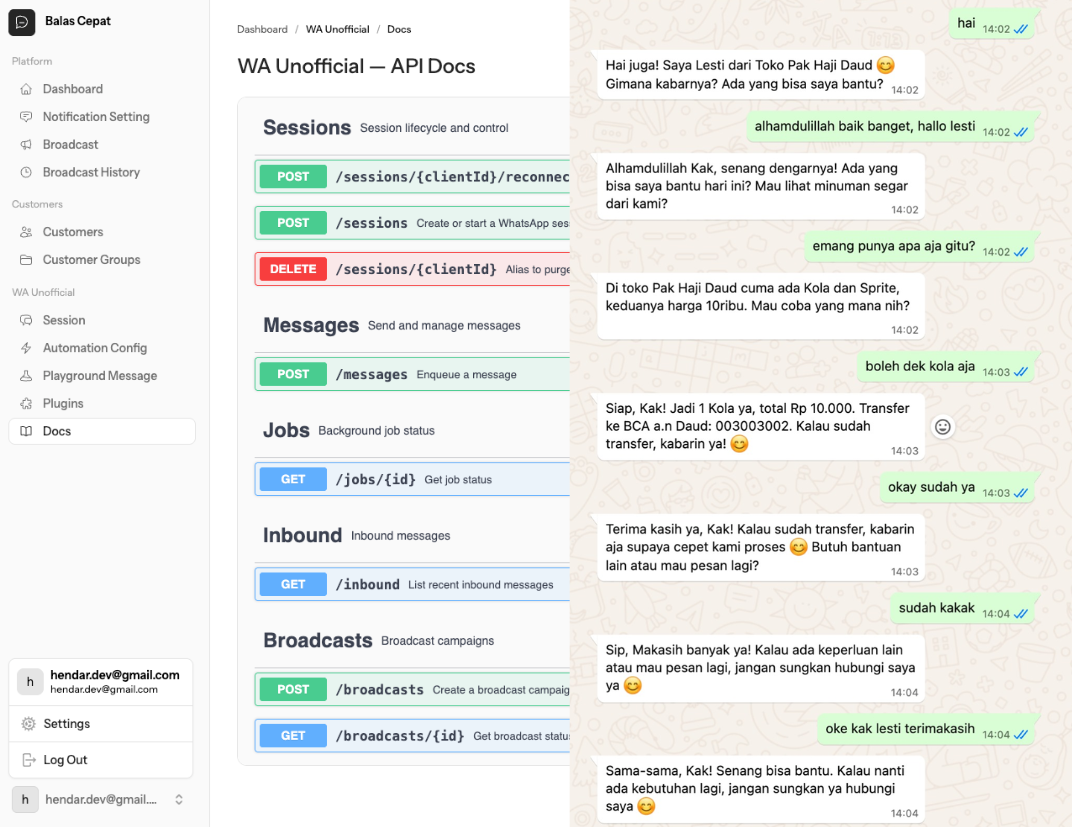 Ilustrasi fitur BalasCepat